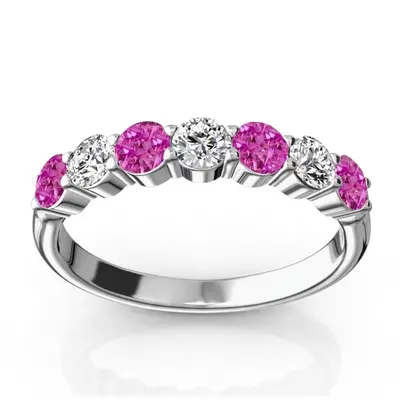 7-Stone Basket Setting Pink Sapphire & Diamond Anniversary Band - view 1 of 2