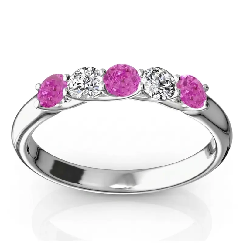 14K white gold Trellis Setting 5-Stone Pink Sapphire & Diamond Anniversary Band - main view