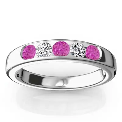 Channel Set 5-Stone Pink Sapphire & Diamond Anniversary Band - view 1 of 2