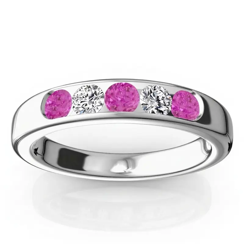 14K white gold Channel Set 5-Stone Pink Sapphire & Diamond Anniversary Band - main view