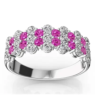 Floating Style Pink Sapphire & Diamond Alternating Anniversary Band - view 1 of 2