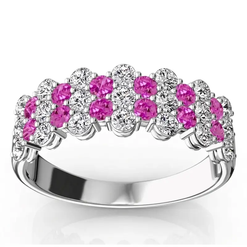 14K white gold Floating Style Pink Sapphire & Diamond Alternating Anniversary Band - main view