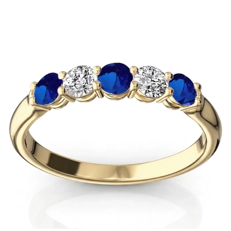 14K white gold Ladies' Blue Sapphire & Diamond Alternating Anniversary Band - alternate view 2