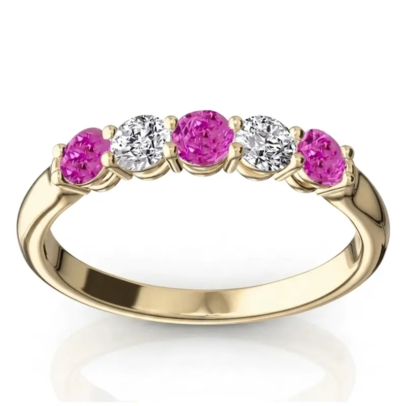 14K white gold Ladies' Pink Sapphire & Diamond Alternating Anniversary Band - alternate view 2