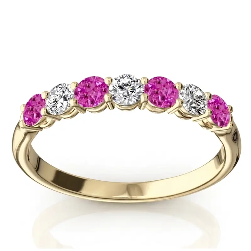 14K white gold 7-Stone Pink Sapphire & Diamond Alternating Anniversary Band - alternate view 2