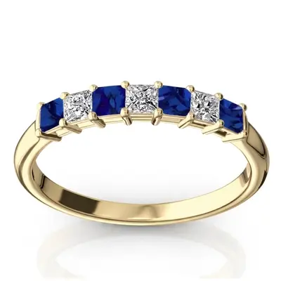 Blue Sapphire & Diamond Alternating Shared Prong Anniversary Band - view 2 of 2