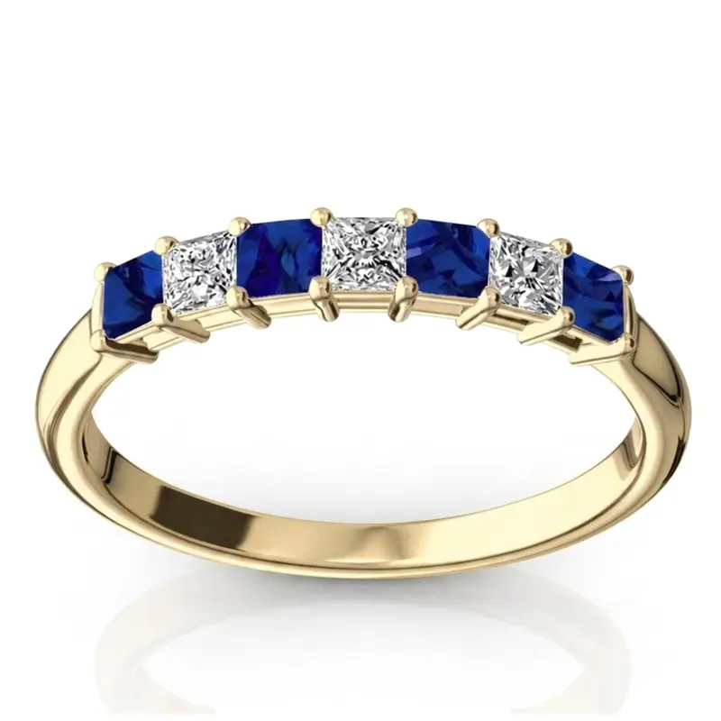 14K white gold Blue Sapphire & Diamond Alternating Shared Prong Anniversary Band - alternate view 2