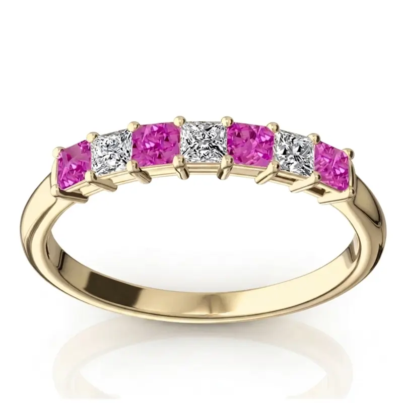 14K white gold Pink Sapphire & Diamond Alternating Shared Prong Anniversary Band - alternate view 2