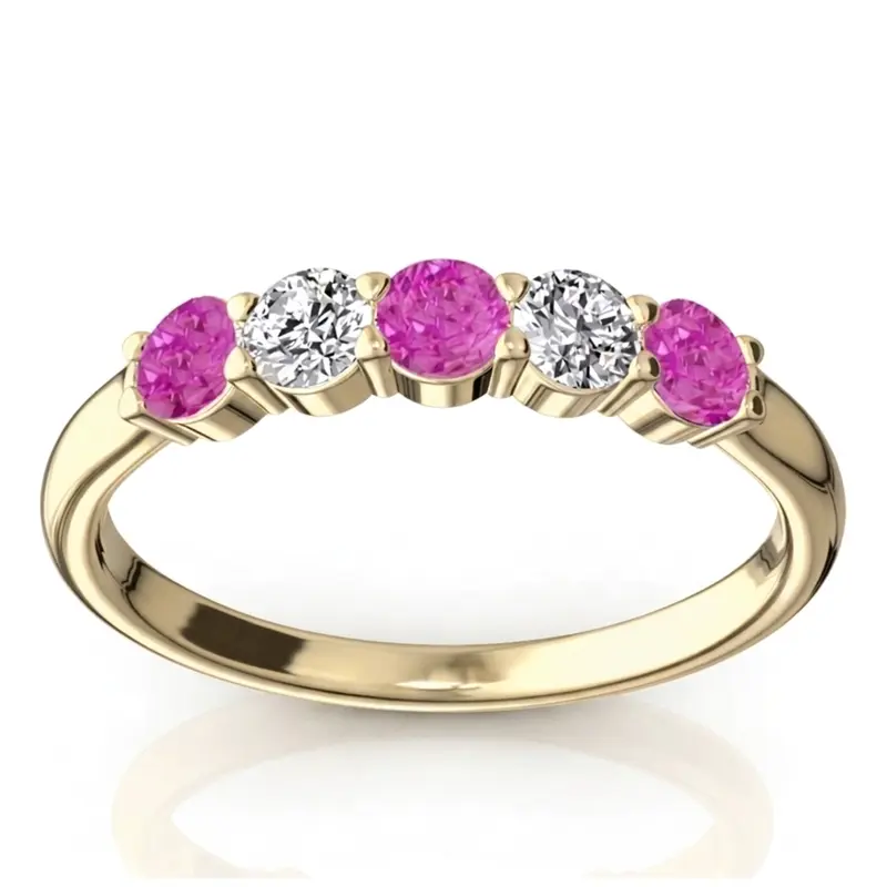 14K white gold Shared Prong Basket Setting Pink Sapphire & Diamond Anniversary Band - alternate view 2