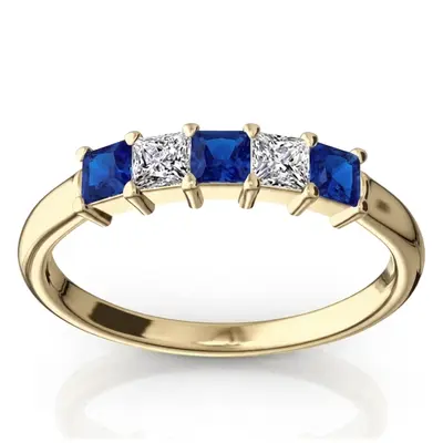 Shared Prong Princess Cut Blue Sapphire & Diamond Anniversary Band alternate view