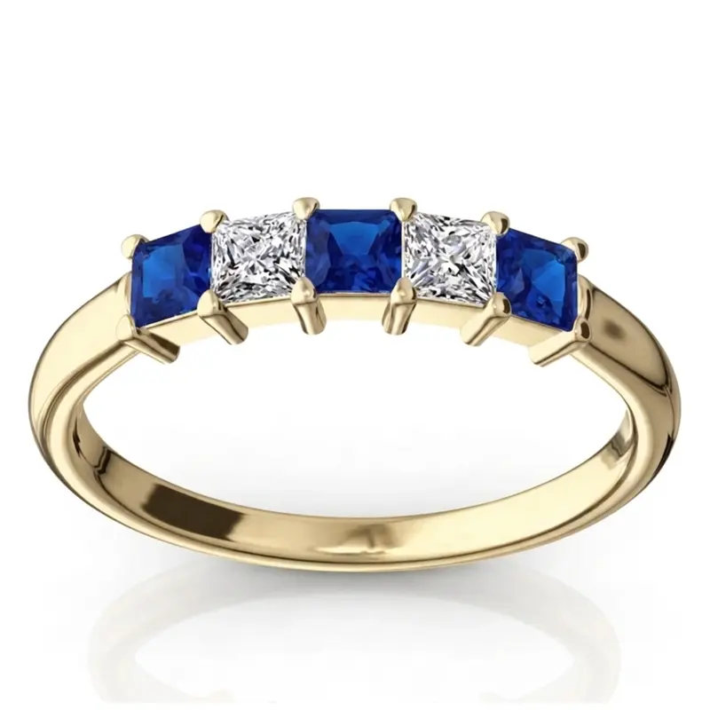 14K white gold Shared Prong Princess Cut Blue Sapphire & Diamond Anniversary Band - alternate view 2