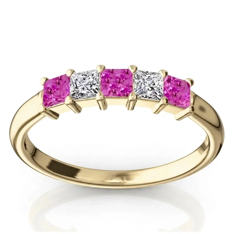 14K white gold Shared Prong Princess Cut Pink Sapphire & Diamond Anniversary Band - alternate view 2