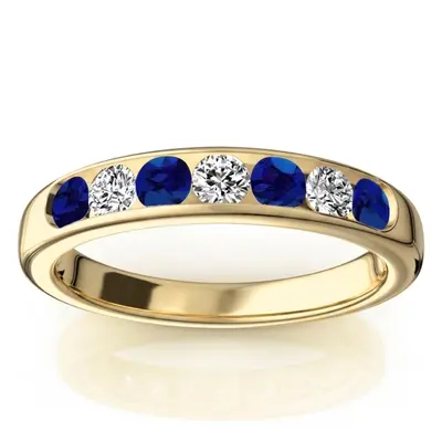 Channel Set Round Blue Sapphire & Diamond Anniversary Band alternate view