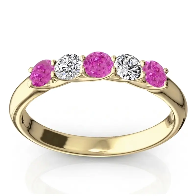14K white gold Trellis Setting 5-Stone Pink Sapphire & Diamond Anniversary Band - alternate view 2