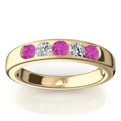 Channel Set 5-Stone Pink Sapphire & Diamond Anniversary Band - view 2 of 2