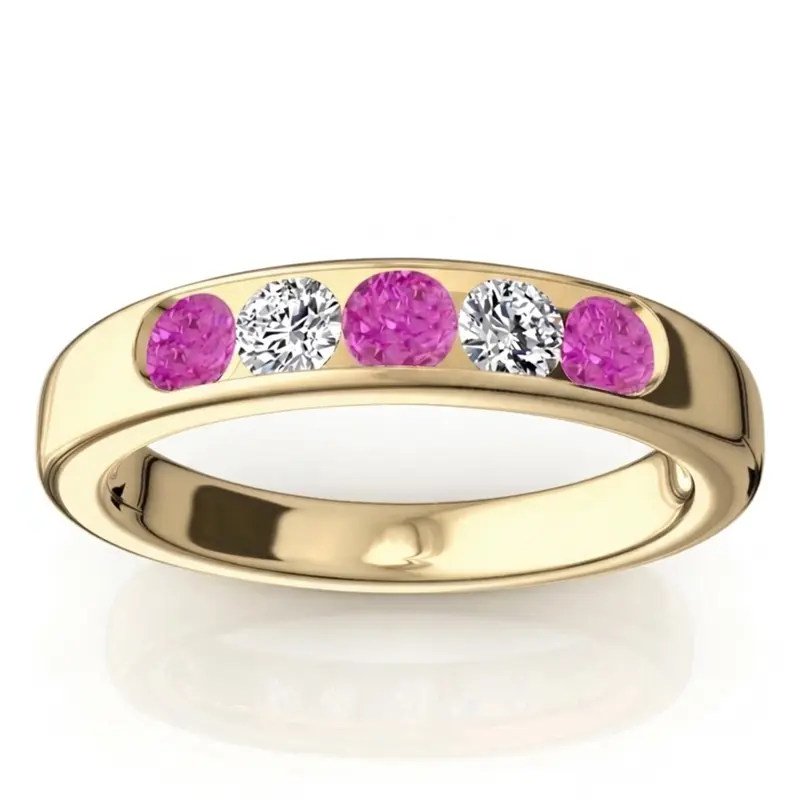 14K white gold Channel Set 5-Stone Pink Sapphire & Diamond Anniversary Band - alternate view 2