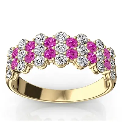 Floating Style Pink Sapphire & Diamond Alternating Anniversary Band - view 2 of 2