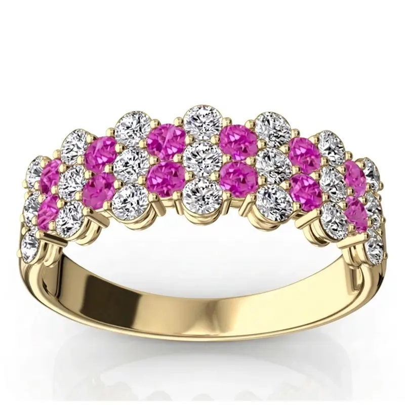 14K white gold Floating Style Pink Sapphire & Diamond Alternating Anniversary Band - alternate view 2