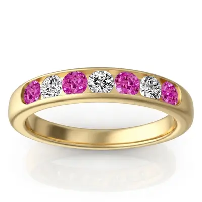  Channel Set Round Pink Sapphire & Diamond Anniversary Band alternate view