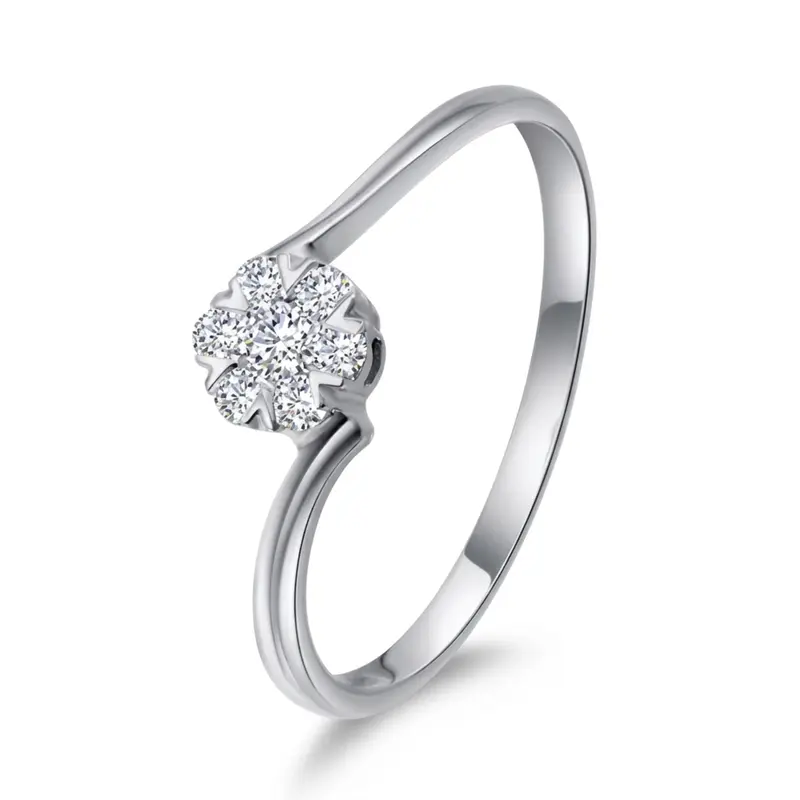 14K white gold Clustered Center By Pass Shank Diamond Promise Ring (0.18ct. tw.) - main view