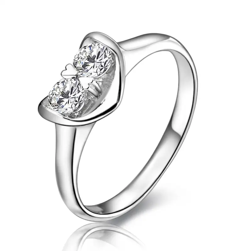 14K white gold Two Hearts As One Double Center Diamond Promise Ring 1/5 ct. tw. - main view
