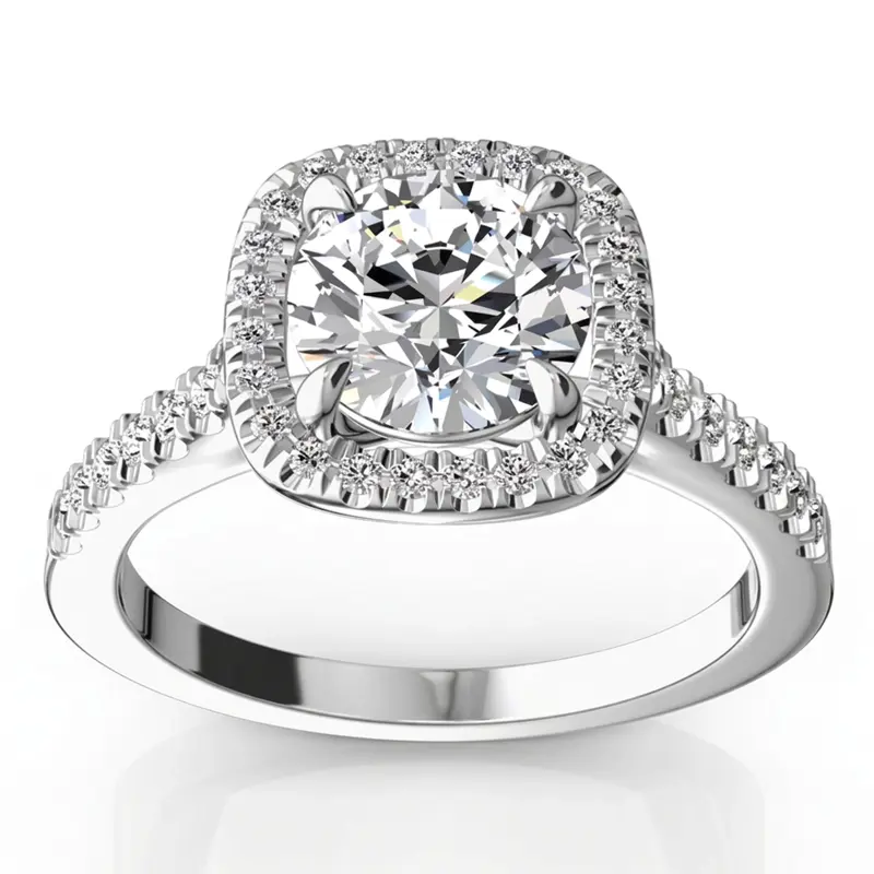 14K white gold Hand Forged Cushion Halo Engagement Ring (1/3 ct. tw.) - alternate view 6
