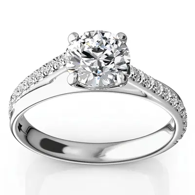 Micro Pave Set 4-Prong Center Diamond Engagement Ring (1/3 ct. tw.)