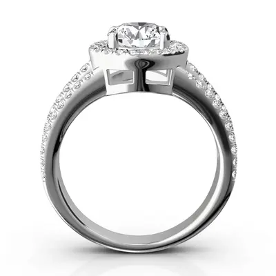 14K white gold Split Trio Shank Pave Set Halo Engagement Ring (3/4 ct. tw.) - alternate view 4 thumbnail