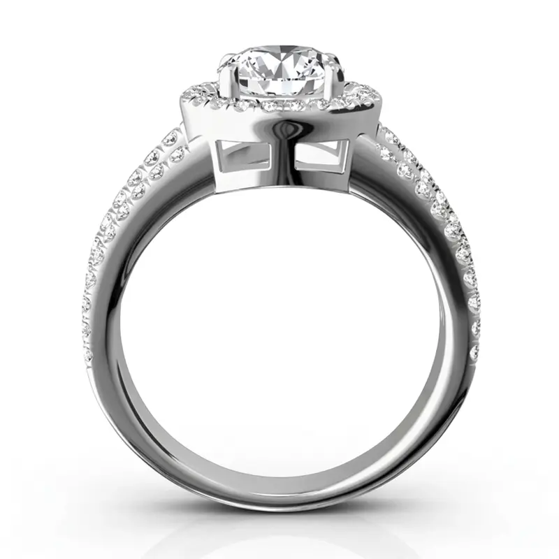 14K white gold Split Trio Shank Pave Set Halo Engagement Ring (3/4 ct. tw.) - alternate view 4