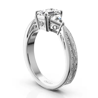 14K white gold Antique Design Three Stone Diamond Engagement Ring (1/2 ct. tw.) - alternate view 10 thumbnail