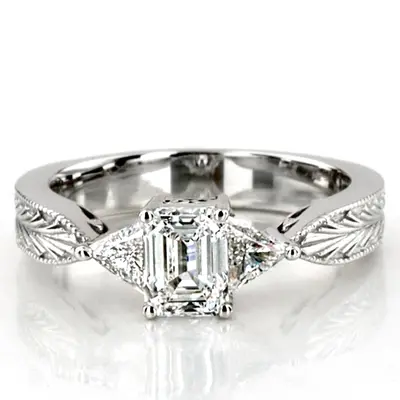 14K white gold Antique Design Three Stone Diamond Engagement Ring (1/2 ct. tw.) - alternate view 6 thumbnail