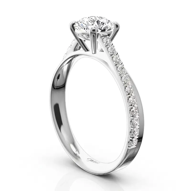 14K white gold Micro Pave Set 4-Prong Center Diamond Engagement Ring (1/3 ct. tw.) - alternate view 4