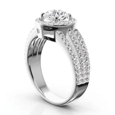 14K white gold Split Trio Shank Pave Set Halo Engagement Ring (3/4 ct. tw.) - alternate view 5 thumbnail