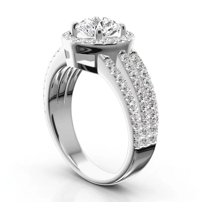 14K white gold Split Trio Shank Pave Set Halo Engagement Ring (3/4 ct. tw.) - alternate view 5