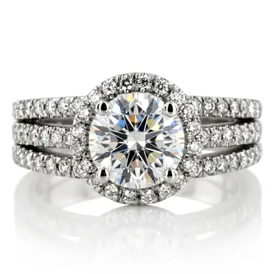Split Trio Shank Pave Set Halo Engagement Ring (3/4 ct. tw.)