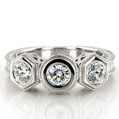 14K white gold Three Stone Antique Bezel Set Diamond Engagement Ring (1.00 ct. tw.) - alternate view 15 thumbnail