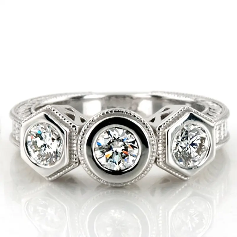 14K white gold Three Stone Antique Bezel Set Diamond Engagement Ring (1.00 ct. tw.) - alternate view 15