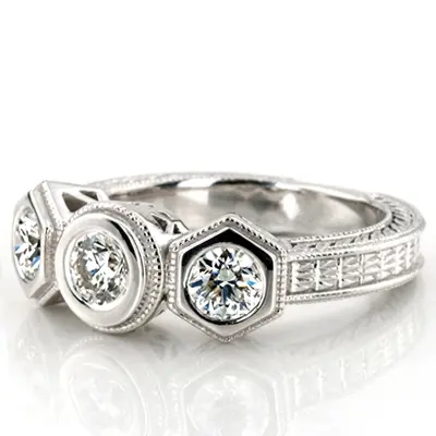 14K white gold Three Stone Antique Bezel Set Diamond Engagement Ring (1.00 ct. tw.) - alternate view 14 thumbnail