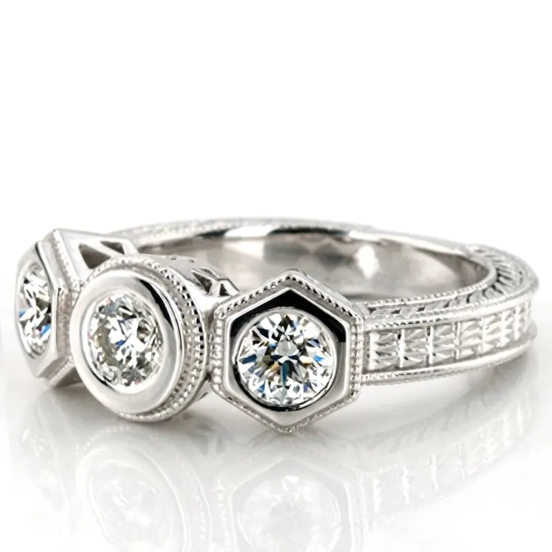 14K white gold Three Stone Antique Bezel Set Diamond Engagement Ring (1.00 ct. tw.) - alternate view 14