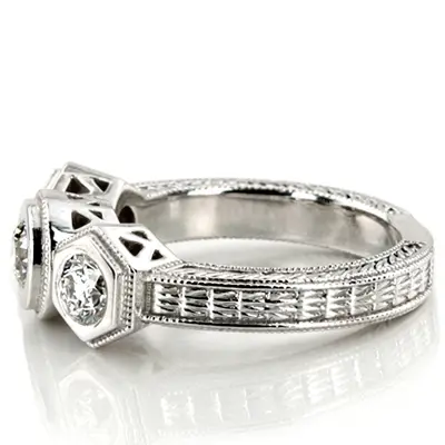 14K white gold Three Stone Antique Bezel Set Diamond Engagement Ring (1.00 ct. tw.) - alternate view 13 thumbnail