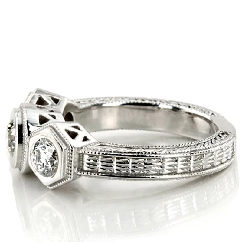 14K white gold Three Stone Antique Bezel Set Diamond Engagement Ring (1.00 ct. tw.) - alternate view 13