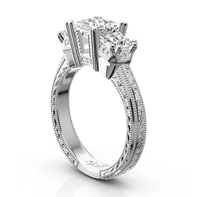 14K white gold Antique Affection Engraved Diamond Engagement Ring (3/4+ ct. tw.) - alternate view 11 thumbnail
