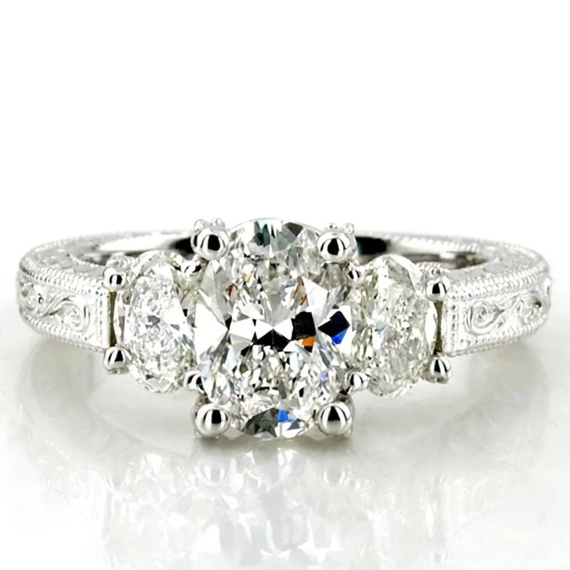14K white gold Antique Three Stone Engagement Ring (0.70ct. tw.) - alternate view 16