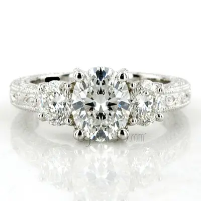 14K white gold Antique Three Stone Engagement Ring (0.70ct. tw.) - alternate view 15 thumbnail