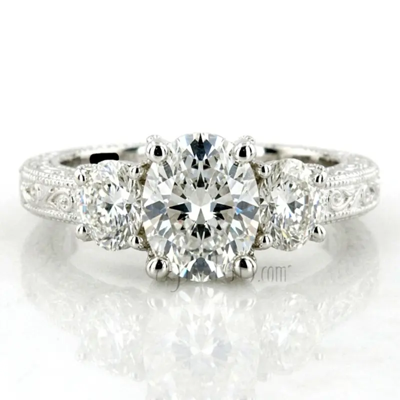 14K white gold Antique Three Stone Engagement Ring (0.70ct. tw.) - alternate view 15