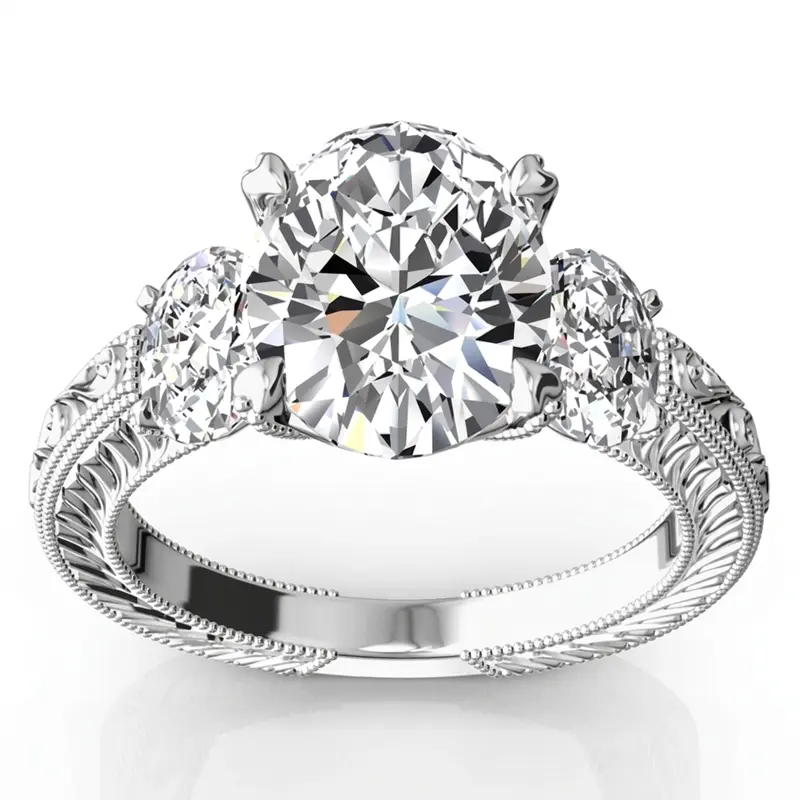 14K white gold Antique Three Stone Engagement Ring (0.70ct. tw.) - alternate view 14