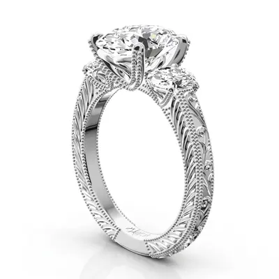 14K white gold Antique Three Stone Engagement Ring (0.70ct. tw.) - alternate view 13 thumbnail