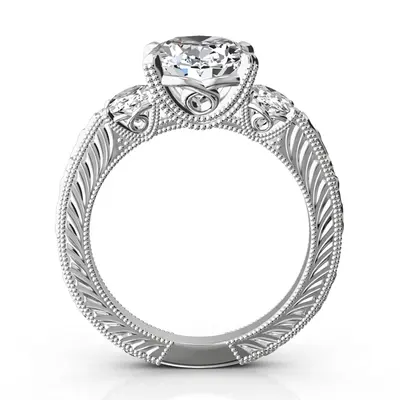14K white gold Antique Three Stone Engagement Ring (0.70ct. tw.) - alternate view 12 thumbnail