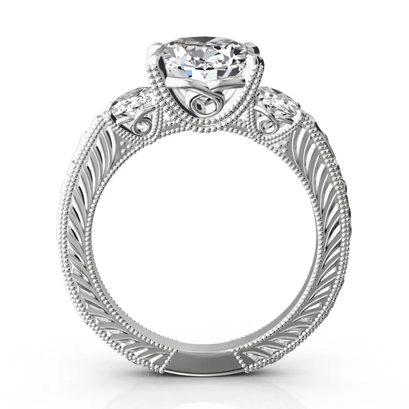 14K white gold Antique Three Stone Engagement Ring (0.70ct. tw.) - alternate view 12
