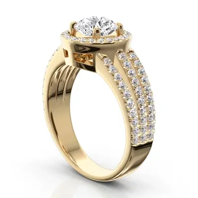 14K white gold Split Trio Shank Pave Set Halo Engagement Ring (3/4 ct. tw.) - alternate view 8 thumbnail